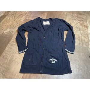 Hollister Sweater Womens Small S Button Down Black Long Sleeve Pockets Spell out